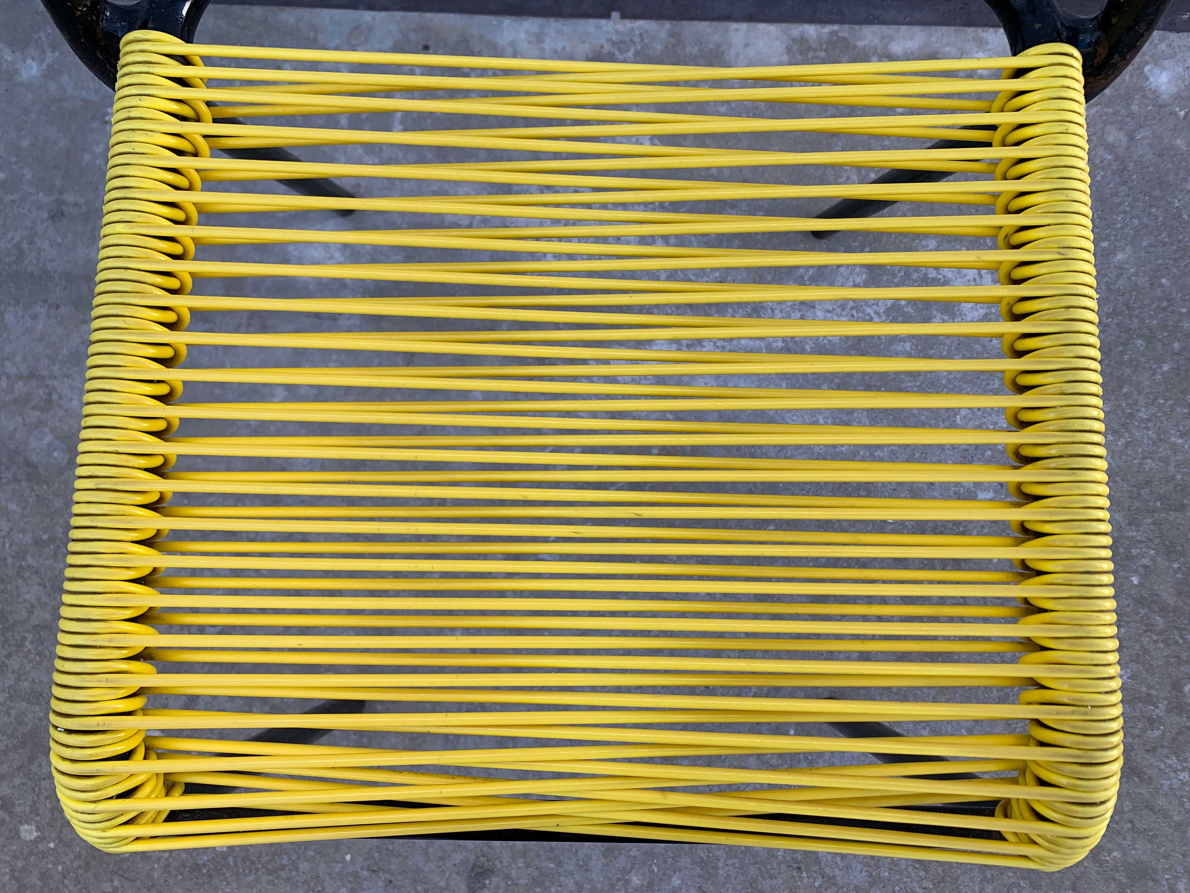 4 yellow scoubidou chairs, 1950