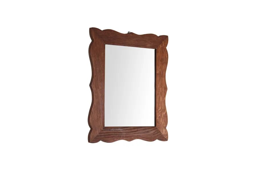 Miroir en chêne vintage des années 1970 avec cadre ondulé en forme de coquille.