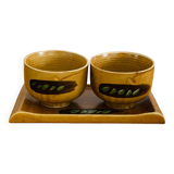 Set of 2 Japanese Chawan tea bowls + tray