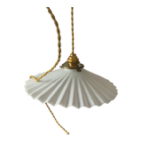 Vintage white pleated opaline pendant lamp