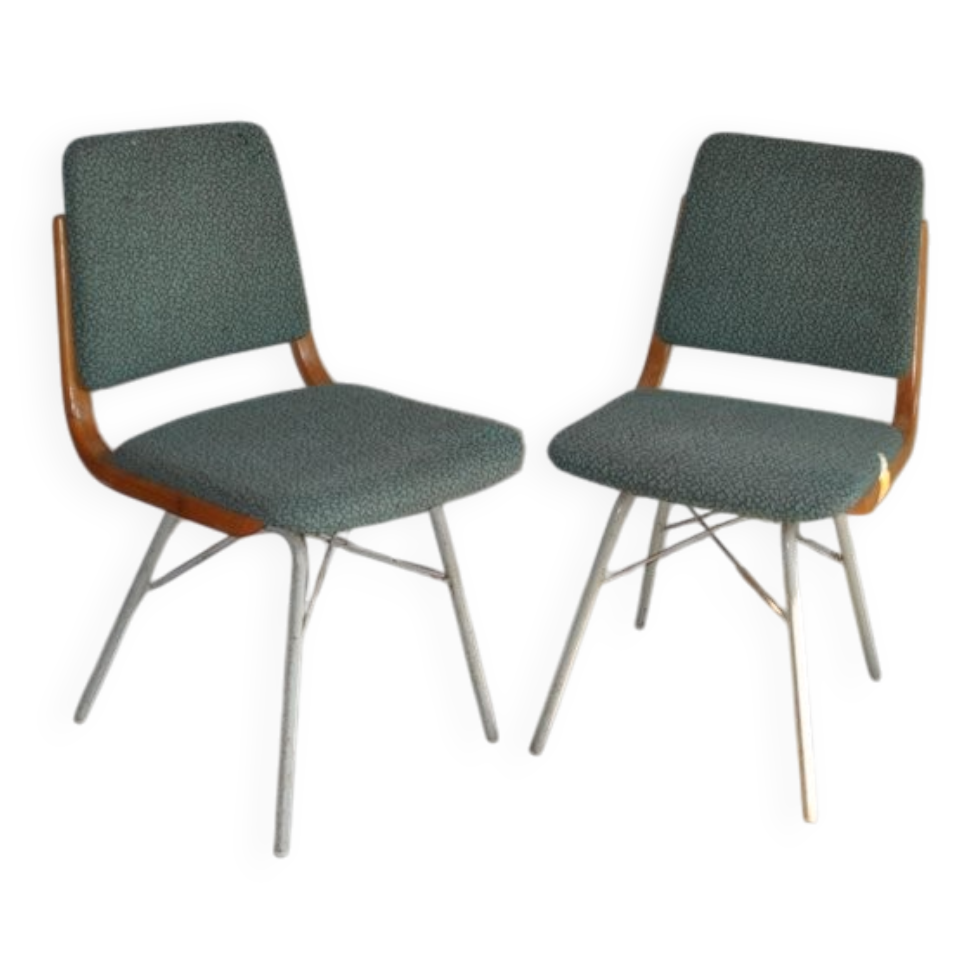 Mid-Century TON chair set in wood and teal fabric - Czechoslovakia 1960s