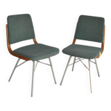 Mid-Century TON chair set in wood and teal fabric - Czechoslovakia 1960s