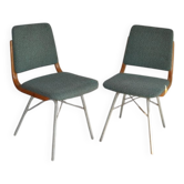 Mid-Century TON chair set in wood and teal fabric - Czechoslovakia 1960s