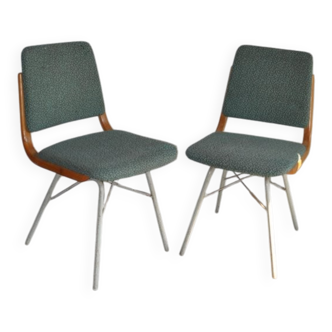 Mid-Century TON chair set in wood and teal fabric - Czechoslovakia 1960s