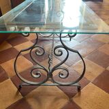 Table basse en verre et fer forgé