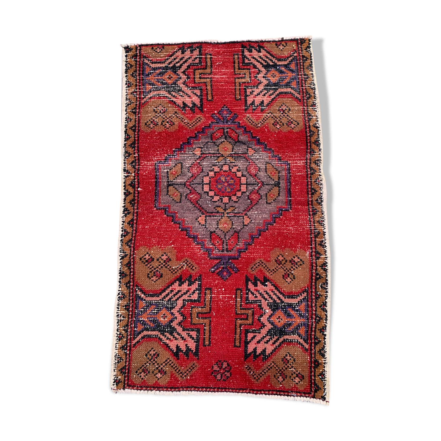 Small vintage turkish rug 94x54 cm, short runner, tribal, shabby chic