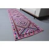 Vintage Turkish Oushak blanket made of wool and cotton, purple, 82x320.