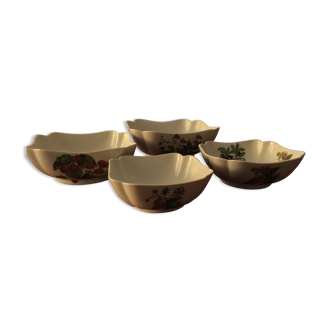 Lot de 4 saladiers Porcelaine de Paris, motif Fruits sauvages, bon état. Le plus petit mesure 16cm