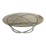 Table basse ronde en chrome et verre fumé, Miniforms "Swirl", Made in Italy