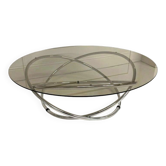 Table basse ronde en chrome et verre fumé, Miniforms "Swirl", Made in Italy