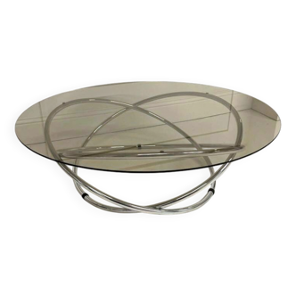 Round coffee table in chrome and smoked glass, Miniforms "Swirl", Made in Italy