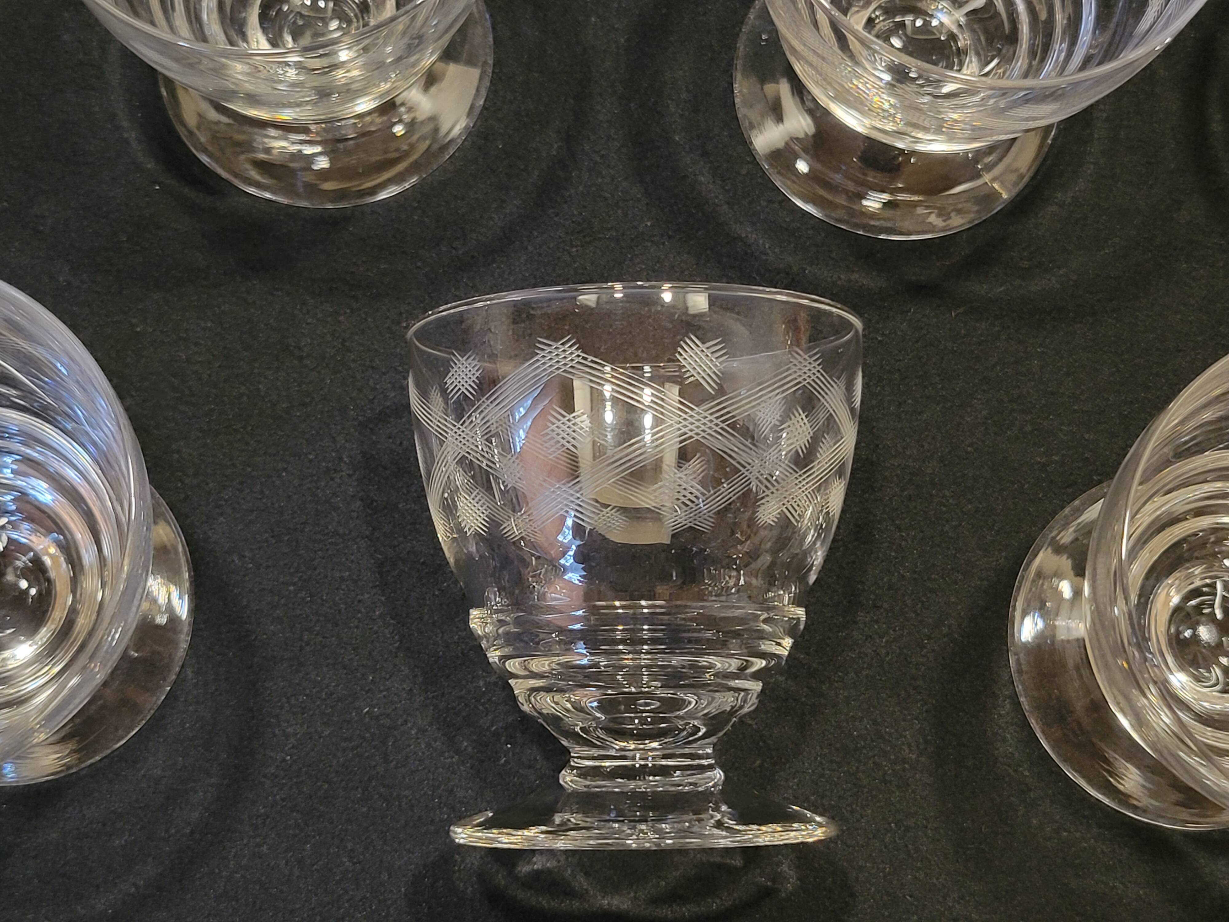 10 old port wine glasses in engraved art deco chiseled crystal