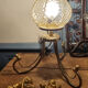 Table lamp, tripod, golden brass, vintage, 50s