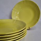Ensemble de six assiettes creuses jaune grains de riz, "Bon vivant", Gien, 21 cm