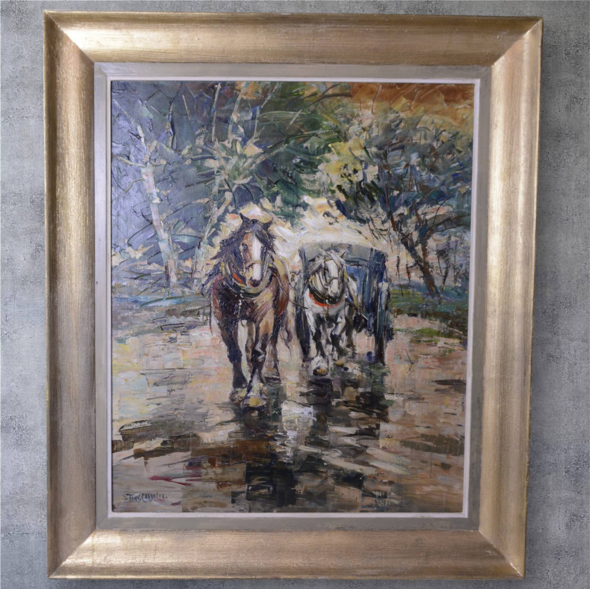 Corsican horses - Oil on canvas - Tony Cardella (1898 - 1976).