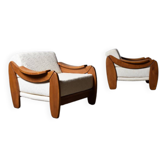 Pair Of Mid Century Italian Oak Lounge Chairs