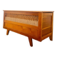 Vintage storage chest in wood and woven rattan