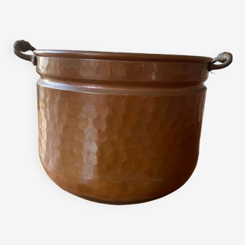 Cache pot en cuivre marron, avec anses - ancien, vintage