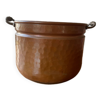 Cache pot en cuivre marron, avec anses - ancien, vintage