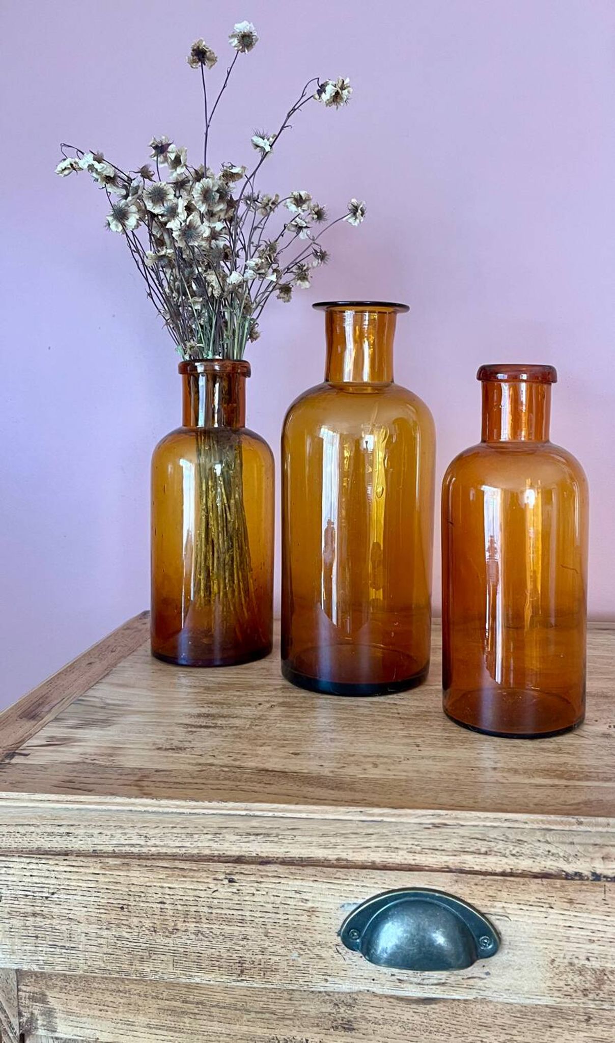 Amber glass vase bottle