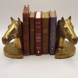 Vintage Brass Horse Head Bookends Pair – French Cast Brass Equestrian Decor