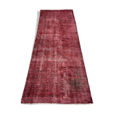 Distressed Turkish Narrow Runner 270 x 100 cm Wool Vintage rug, Over-dyed Red