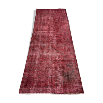 Distressed Turkish Narrow Runner 270 x 100 cm Wool Vintage rug, Over-dyed Red