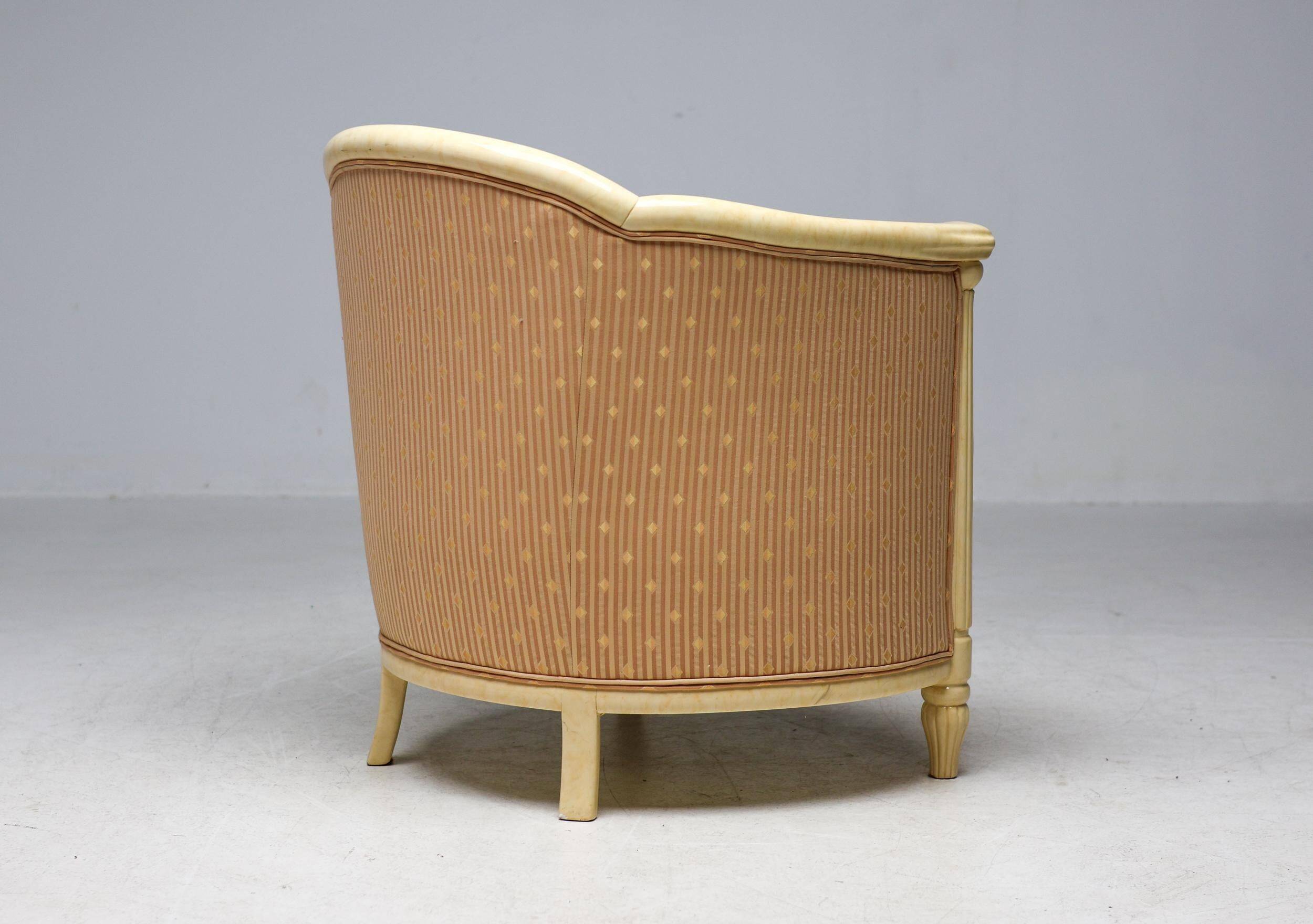 Fine Art Deco Bergère Club Chair Hollywood Regency Style Damask