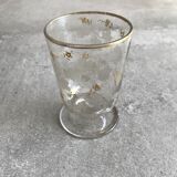 Carafe and glass set in clear glass with vine leaf and engraved grape cluster