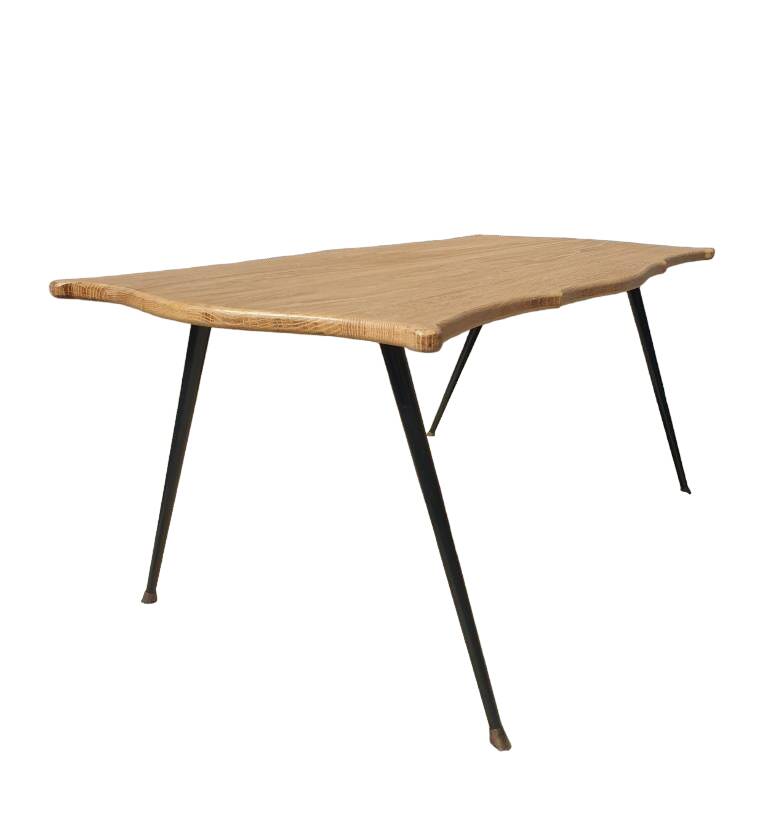 Violin-shaped coffee table with brass legs