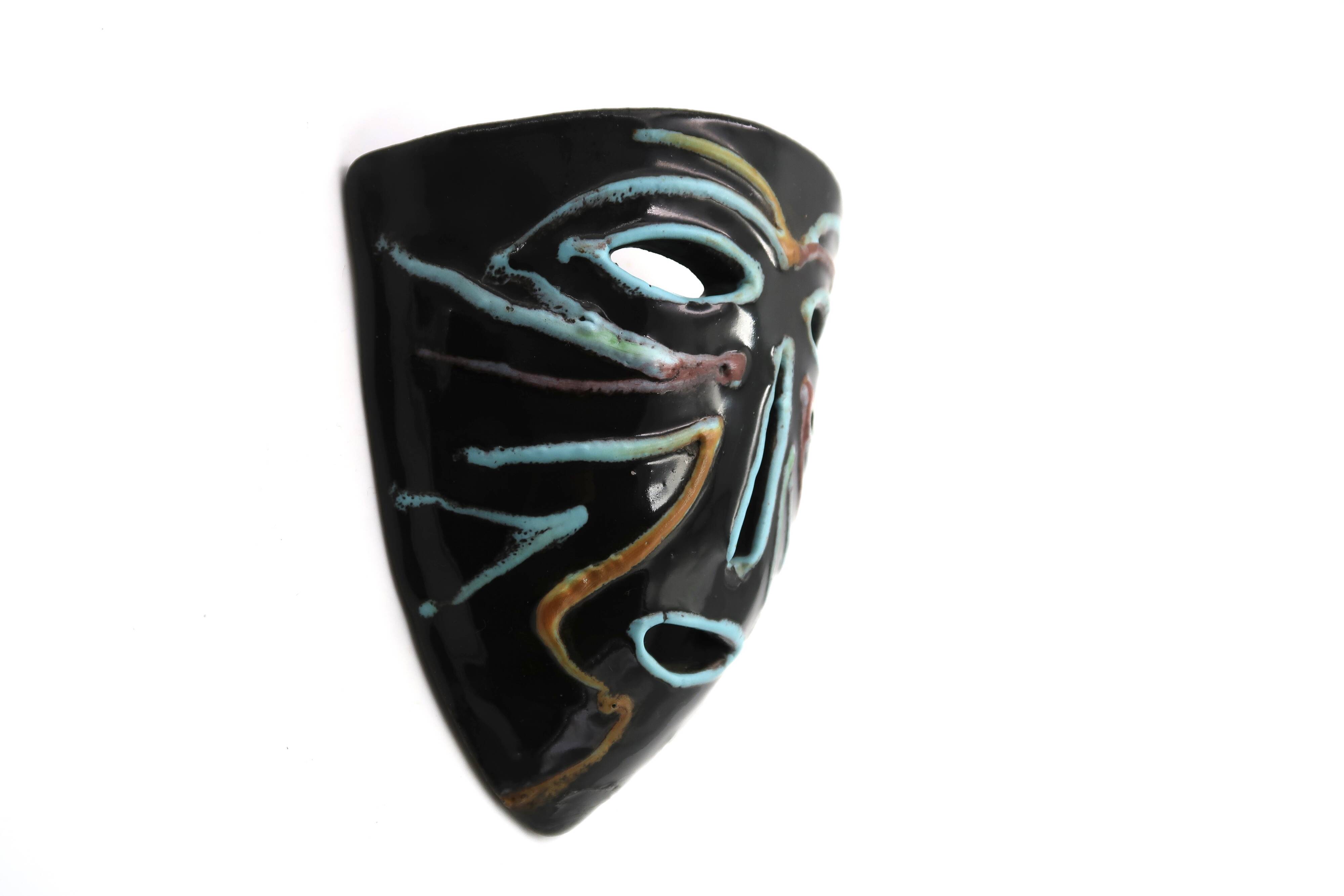Accolay black ceramic wall mask, 1960s
