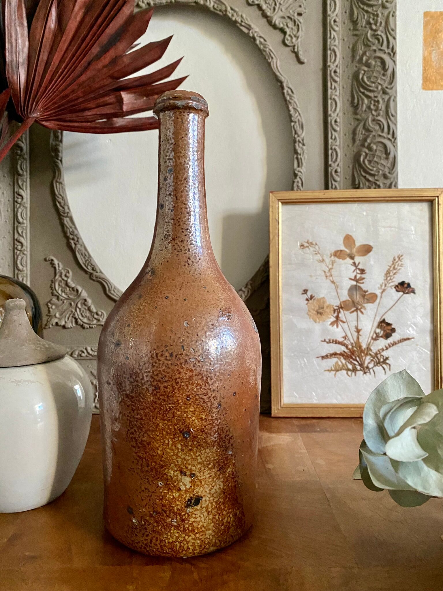 Old glazed stoneware bottle