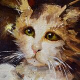 Peinture l'huile sur panneaux chatons jouant par Leon Huber