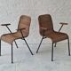 Pair of Swiss stackable rattan and iron dining elbow chairs, G Legler 1960s