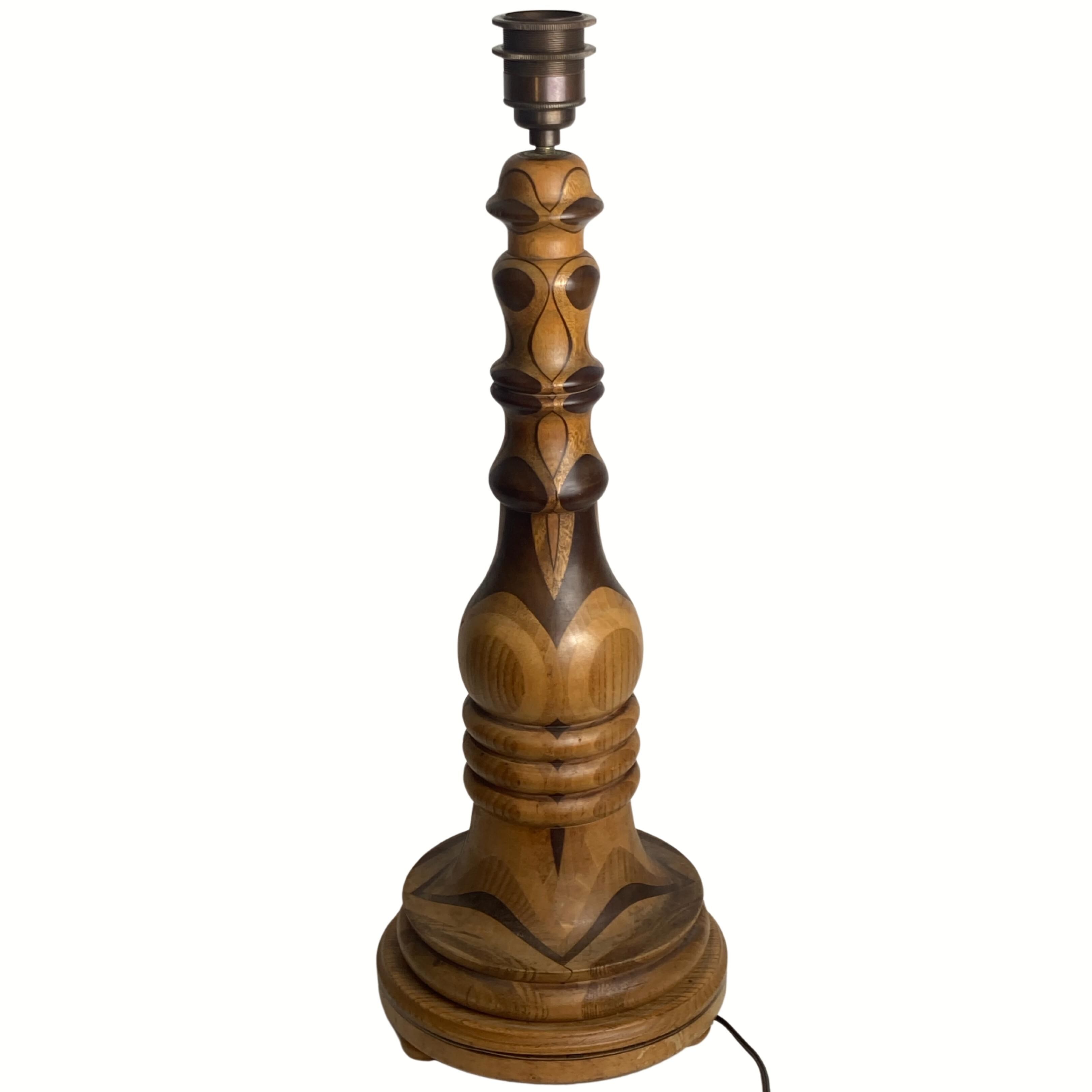 Art Deco Mid-Century Curved Wood Table Lamp, 1950s