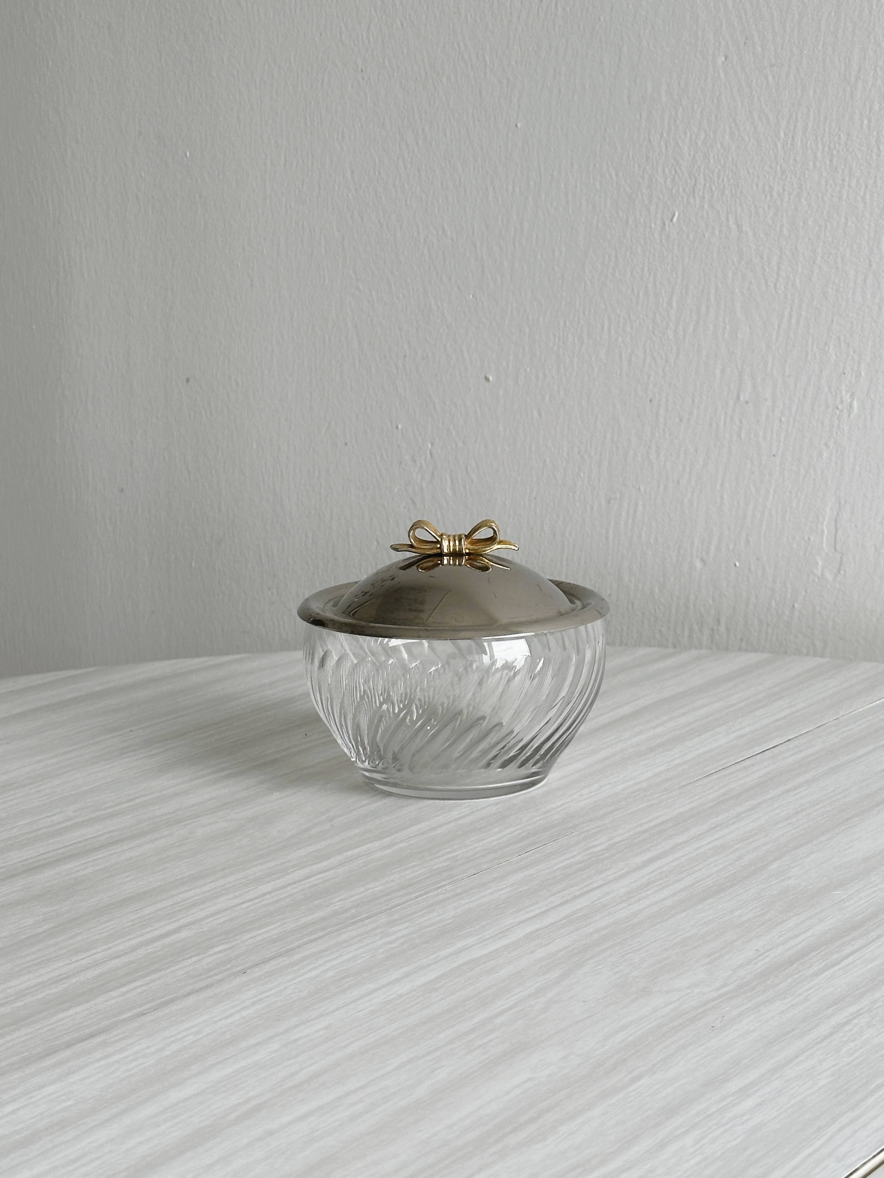 Small glass and metal sugar pot
