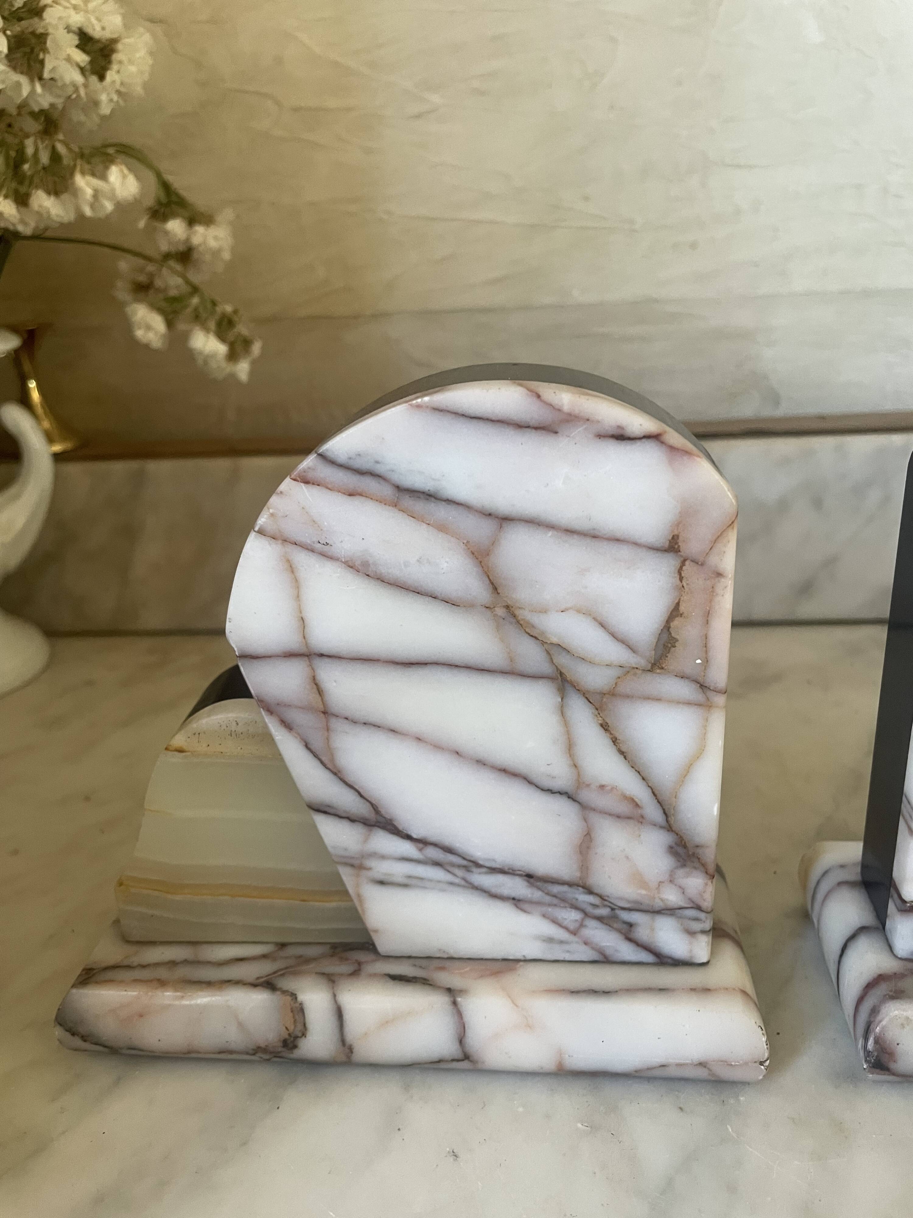 Vintage pair of marble and onyx Art Deco bookends.