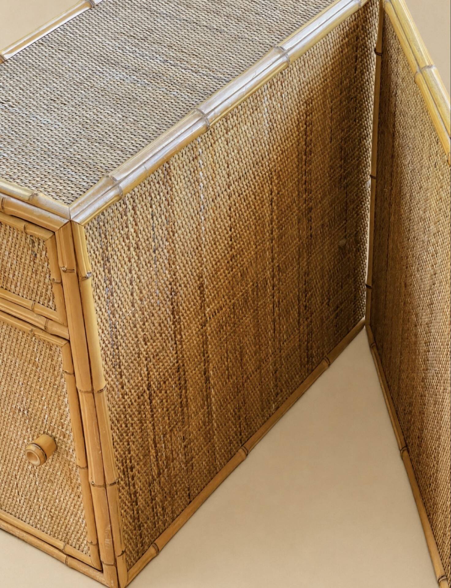 Pair of side tables / Bamboo and cane bar furniture (1970s)
