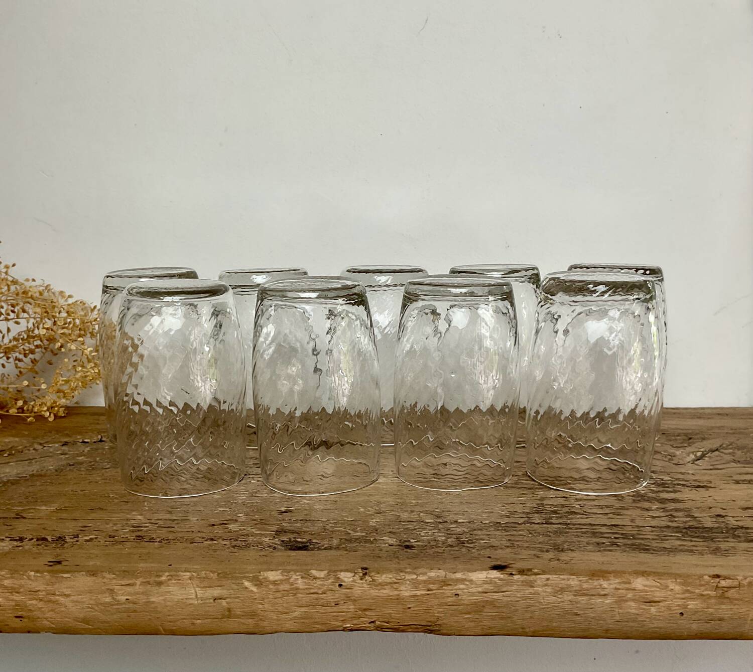 9 small vintage twisted glasses