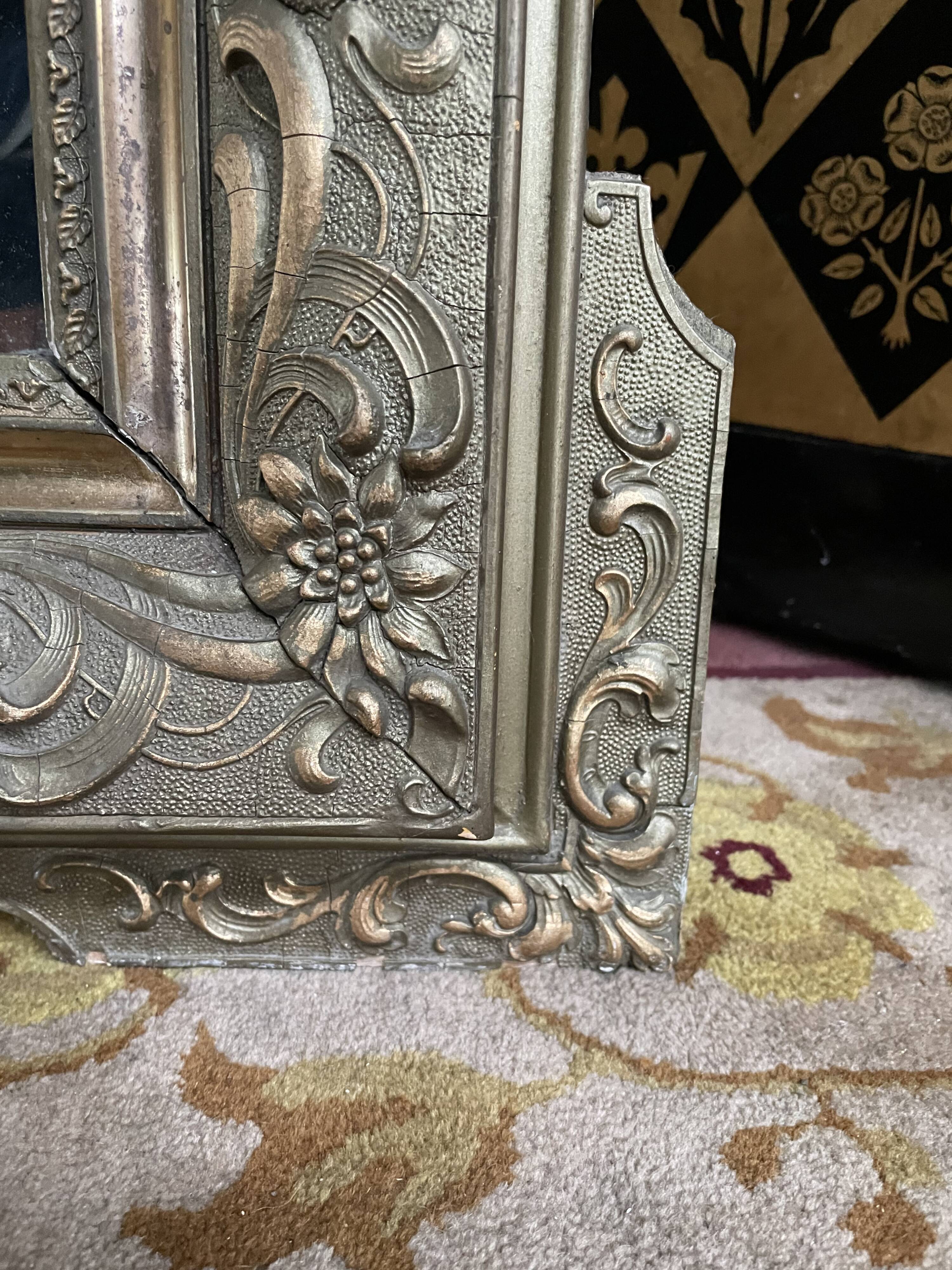 Napoleon iii pediment mirror in gilded stucco and green patina