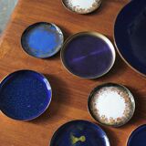 Vintage brass & enameled plates, set of 10