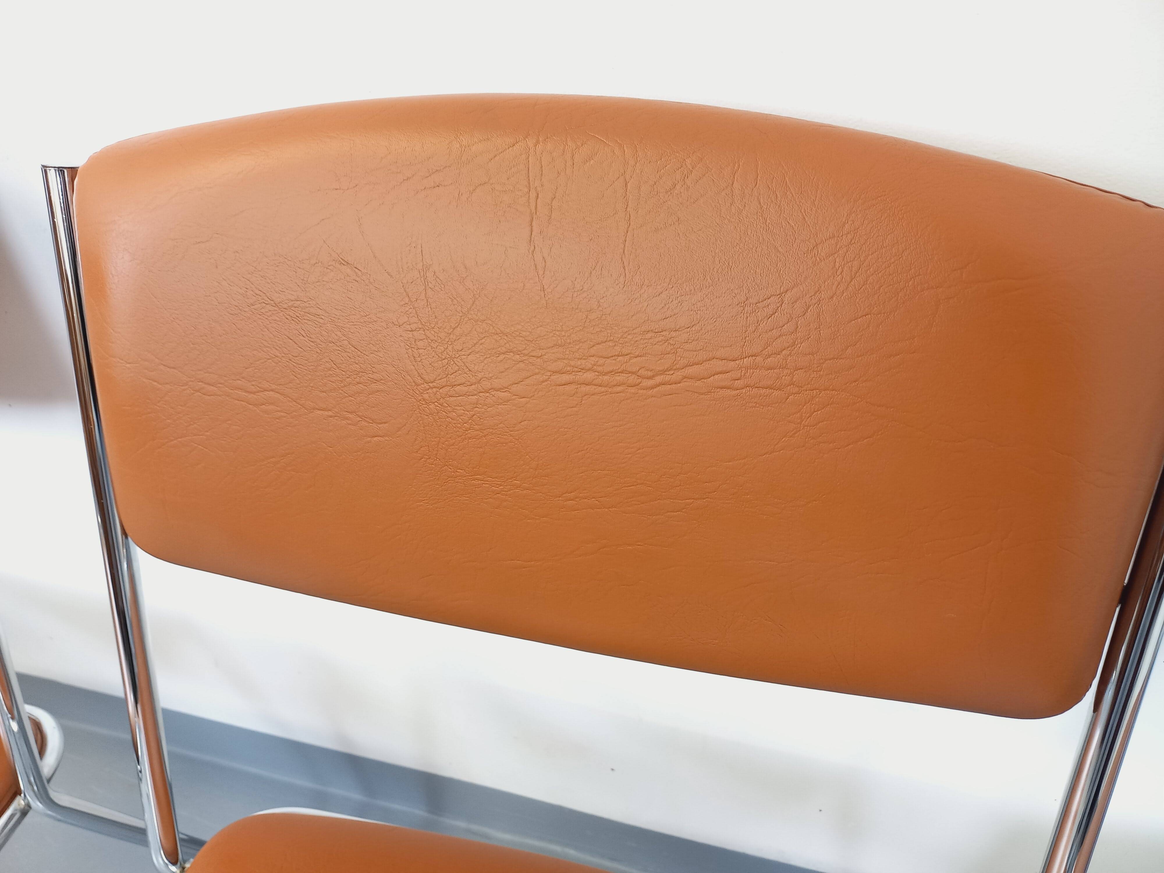 4 vintage sleigh chairs from the 70s, in designer chrome metal