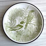 Assiette verte oiseaux.