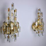 Paire d'appliques oscar torlasco, verre triedri, italie, 1970