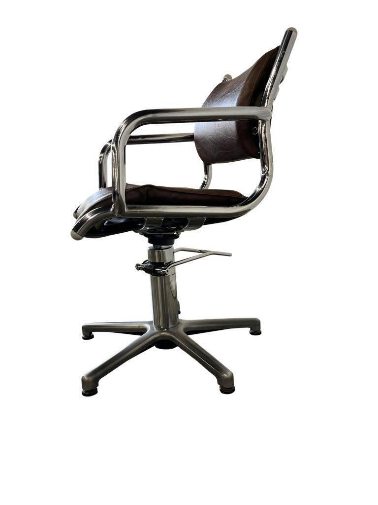 Chaise de bureau vintage brune avec cadre chromé