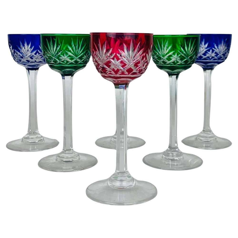 6 verres à liqueur Saint Louis modèle Massenet, colorés