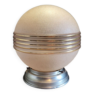 Old opaline pink ball ceiling light vintage frosted glass aluminum support suspension