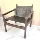 Safari armchair, wood leather, Brazil 1960's