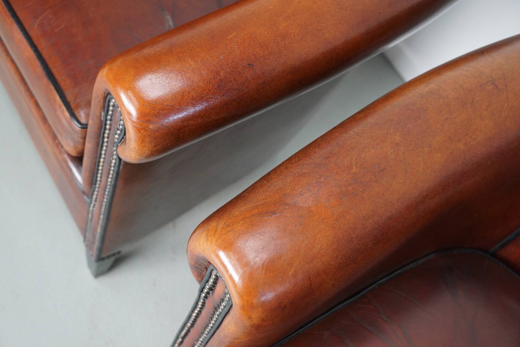 Vintage Dutch Cognac Leather Club Chairs, Set of 2