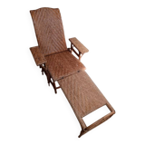 Vintage wicker and rattan chaise longue, deckchair